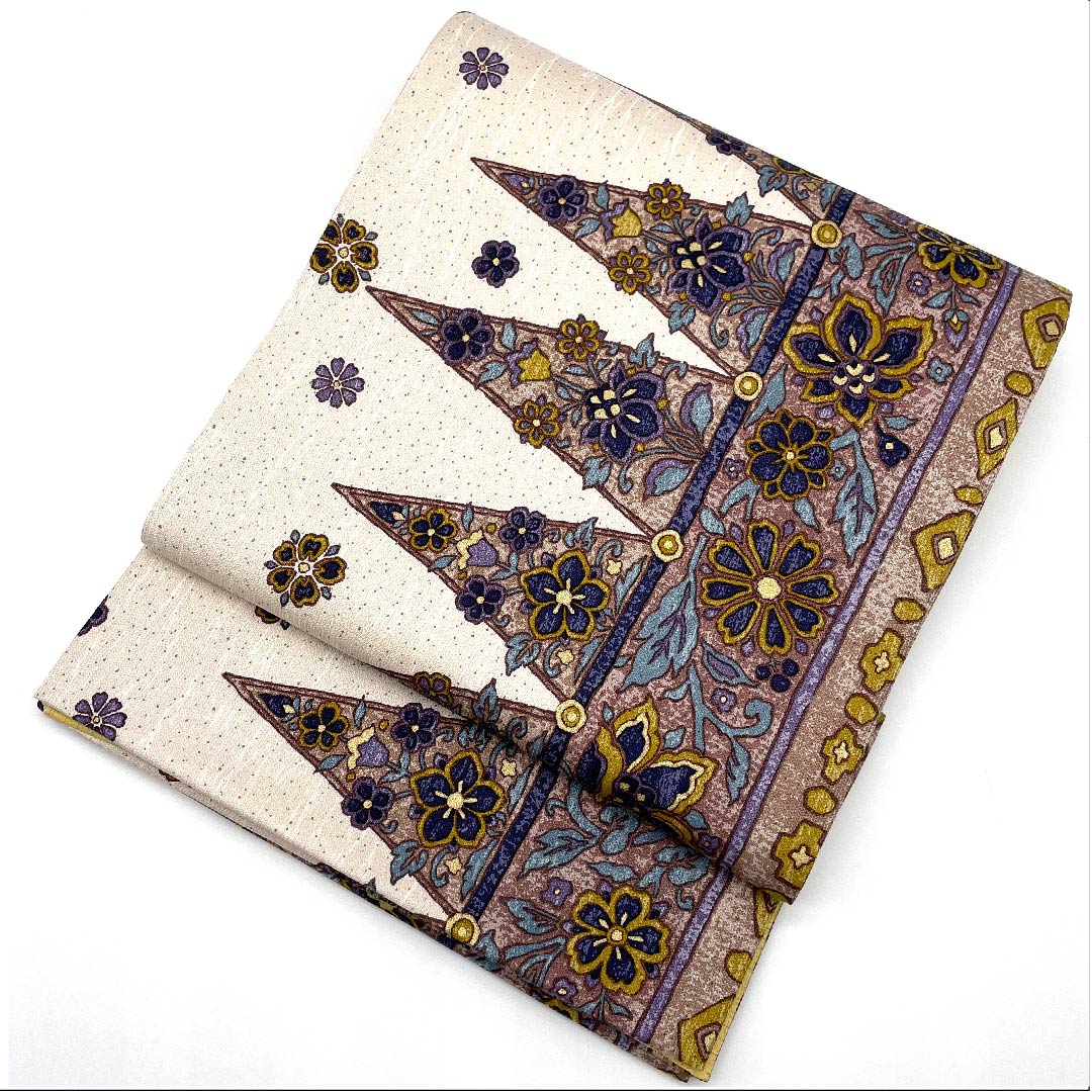 Obi (Fukuro Obi) in Okina Brown, Floral Sarasa, Geometric Pattern, Length 457cm, Pure Silk, A Rank, Six-Way, Casual, Pink, 1123007183413