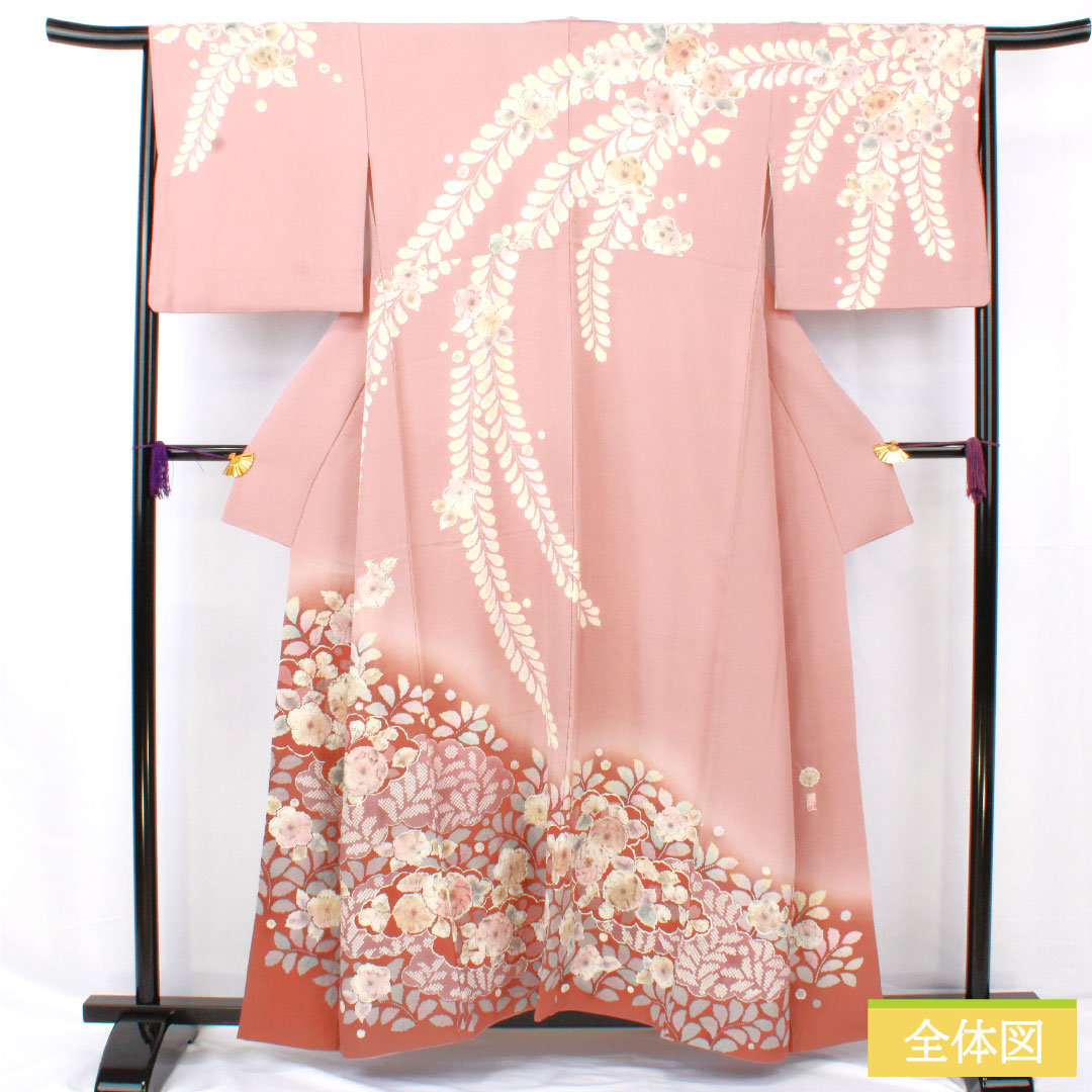 Homongi, pure silk, lined, length 157.5cm, sleeve length 66.5cm, crimson grey, Tsujigahana, made by Kiriya Suizan Kobo, A rank, purple, 1112005813320