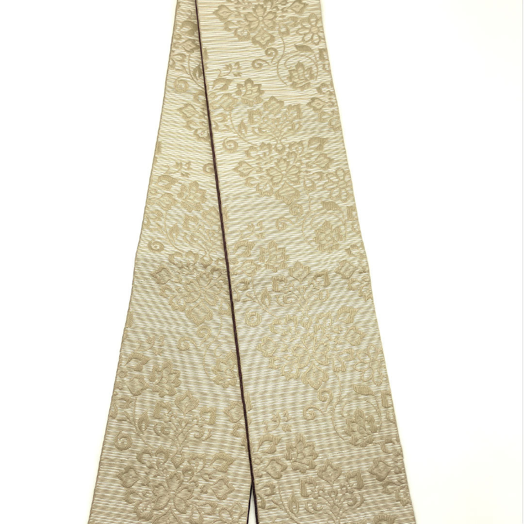 (New) Reversible Half-Width Obi, Polyester, New Rank, Shirotsurubami-iro and Shigoku-iro, Karakusa and Shippo-tsunagi Patterns, Obi Length 400cm, Beige-toned 1125002541425