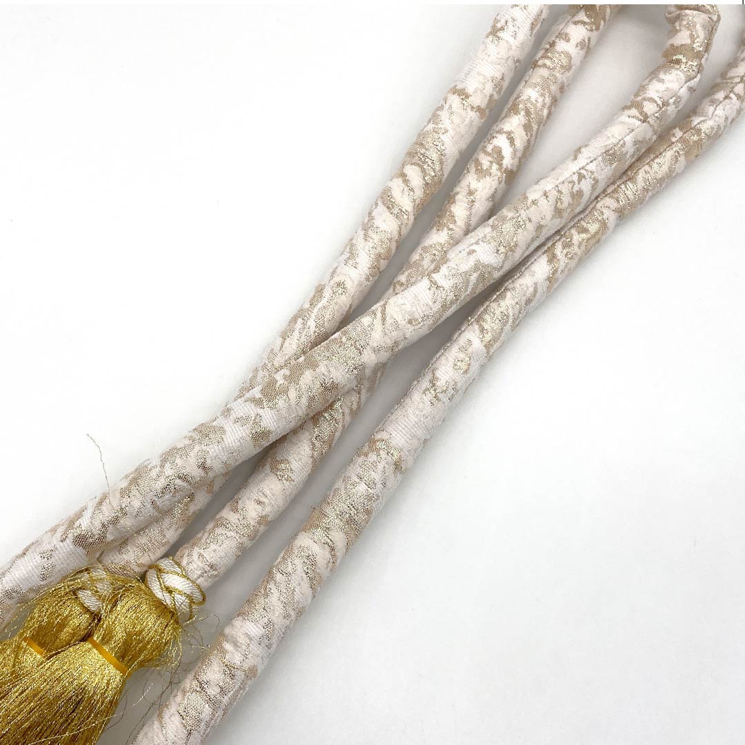 White Obijime (Sash Band), Grade A, for Furisode Kimono, Round-Hooked, Geometric Pattern, Approx. 178cm Long, Approx. 2cm Wide, Formal, White, Item Number: 1135004253411