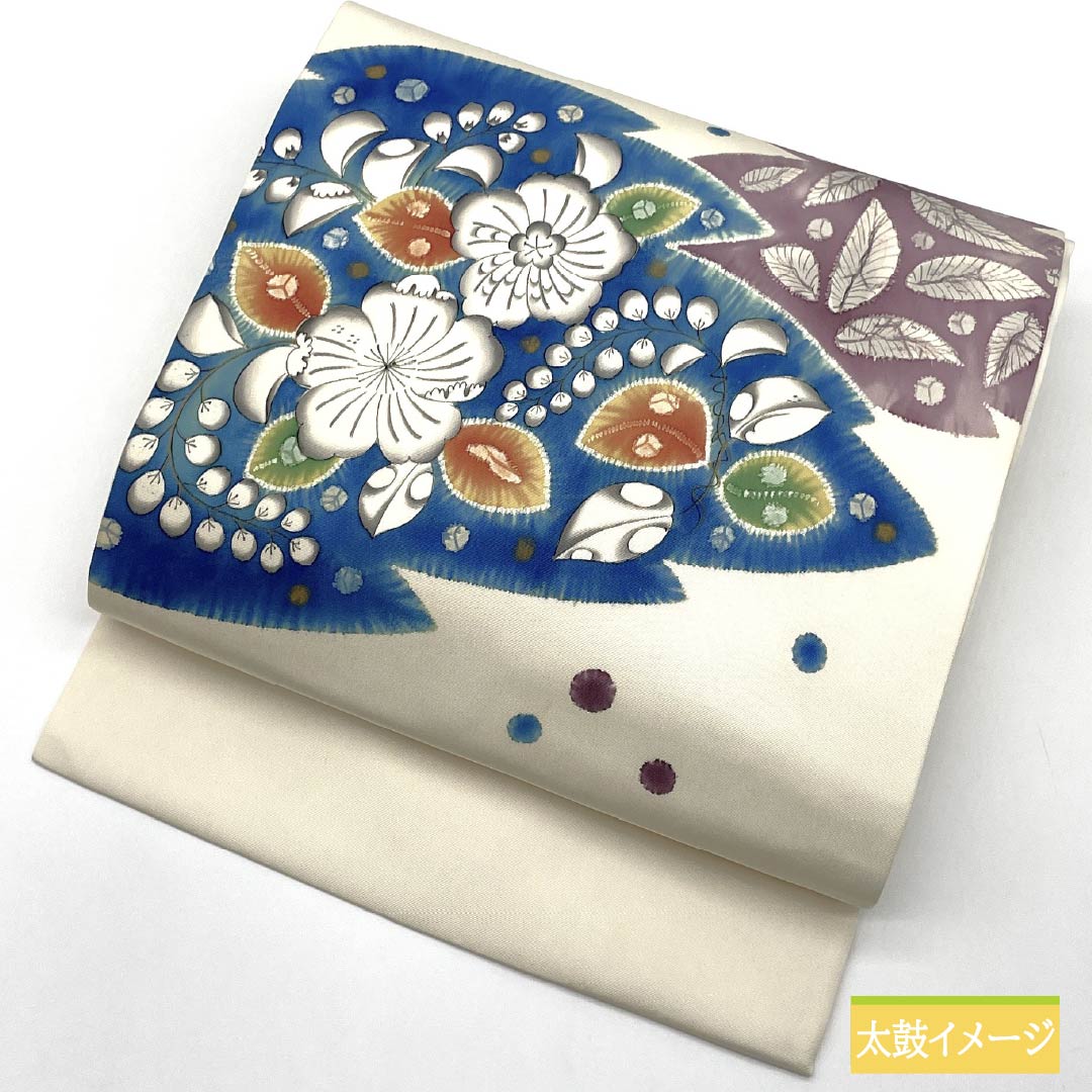 名古屋帯 生成り色(きなりいろ) 染め帯 作家物 辻ヶ花模様 帯丈352cm 正絹 Sランク ポイント柄 セミフォーマル クリーム系 1124008502315 名古屋仕立て