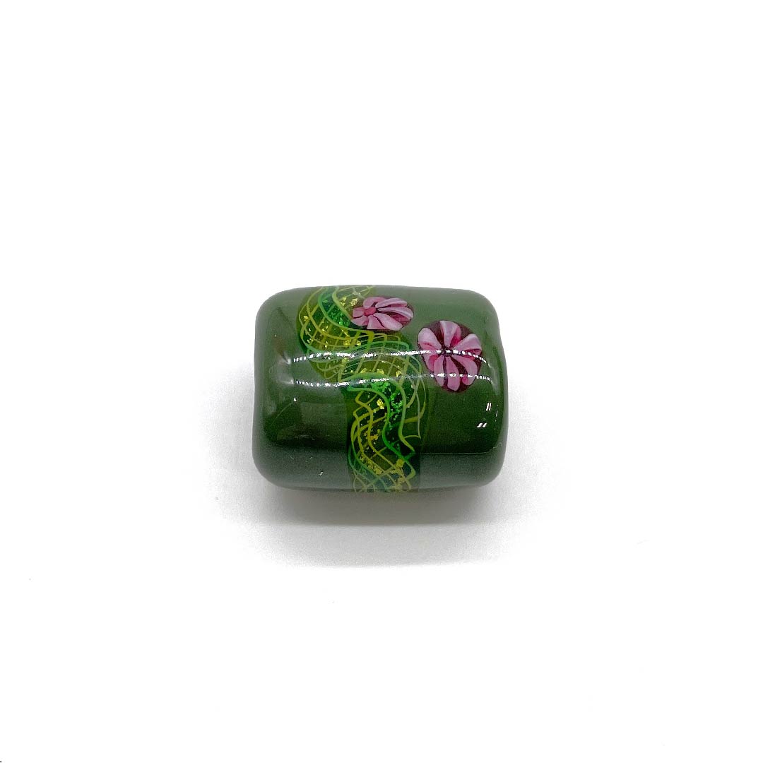 (New old stock) Glass Obi fastener, casual, indigo sea pine brown (Aimiru Chairo), glass bead, spiral, flower, length approx. 2cm, width approx. 2.5cm, S rank, green, 1137000552919