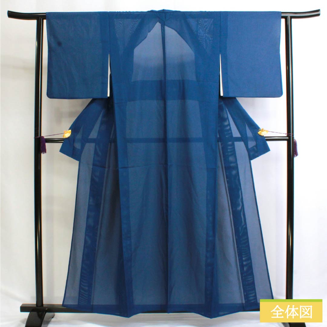 Summer kimono, polyester, plain color, S rank, length 158.5cm, sleeve length 62.5cm, navy blue (konjo-iro) color, washable, with a false under-kimono undergarment and blue-toned silk pongee. Product number: 1132002892317