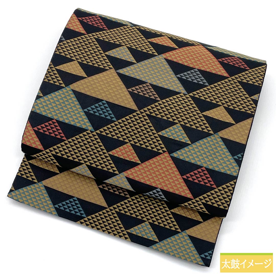 (Kyoto Fukuro Obi) Nagoya Obi, Polyester, S-Rank, Kyoto Fukuro Obi, Scale Pattern, Length 378cm, Full Length, Casual, Black, 1124010912310, Open-Leg Style