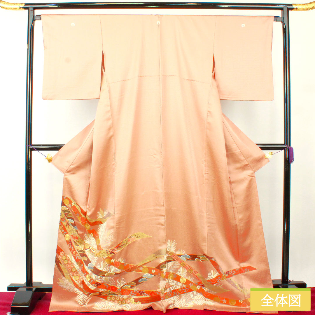 色留袖 正絹 身丈174cm 裄丈67cm 袷 鴇浅葱色(ときあさぎいろ) 京友禅 比翼仕立て 吉祥文様 五つ紋 下り藤 Sランク 茶系 1111001412614