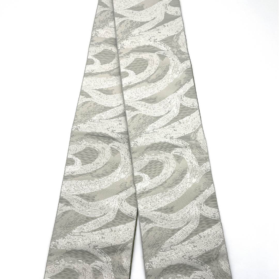 (New) Hanhaba Obi Polyester NEW Rank, Kinunezuiro, Ikouchairo, Geometric Pattern, Reversible, Obi Length 400cm, Grayish, 1125002761422