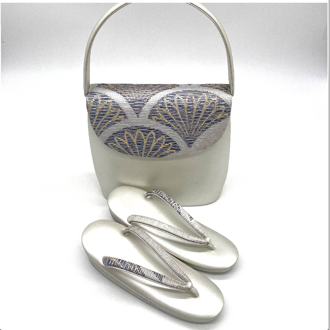 (New old stock) Formal sandal and bag set, silver-white, unused, classic pattern, pine, size M, white, NEW rank, 1133000121311