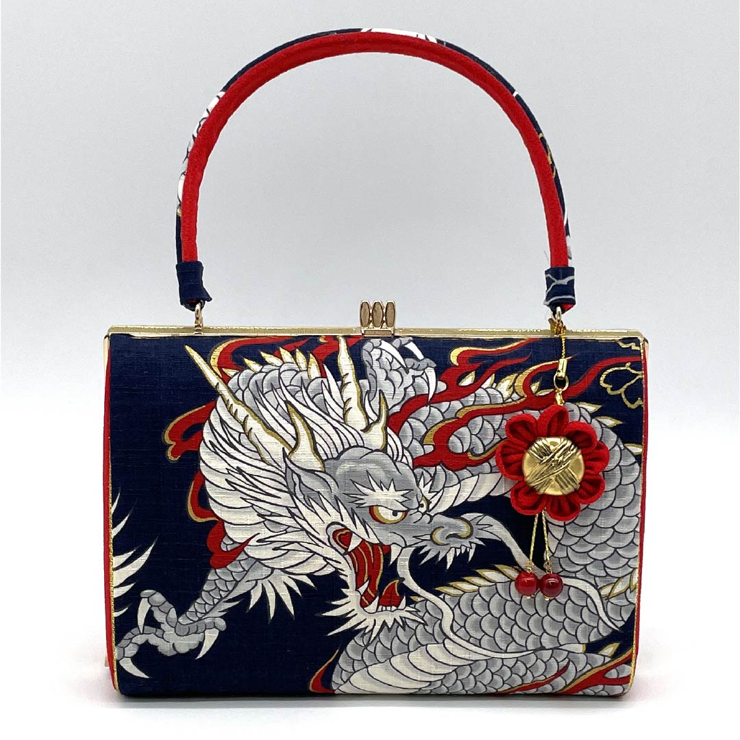 Casual Japanese-style bag, new rank, in Aisumi brown (Ice Dragon) with a classic white dragon pattern, handmade by an artist, in black. Product number: 113900067110