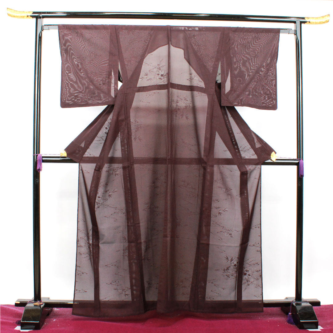 Summer pure silk plain color Length 163cm Sleeve length 64cm Extreme color (Shigokuiro) Flowing water Bamboo grass Silk S rank Purple 1132001402420