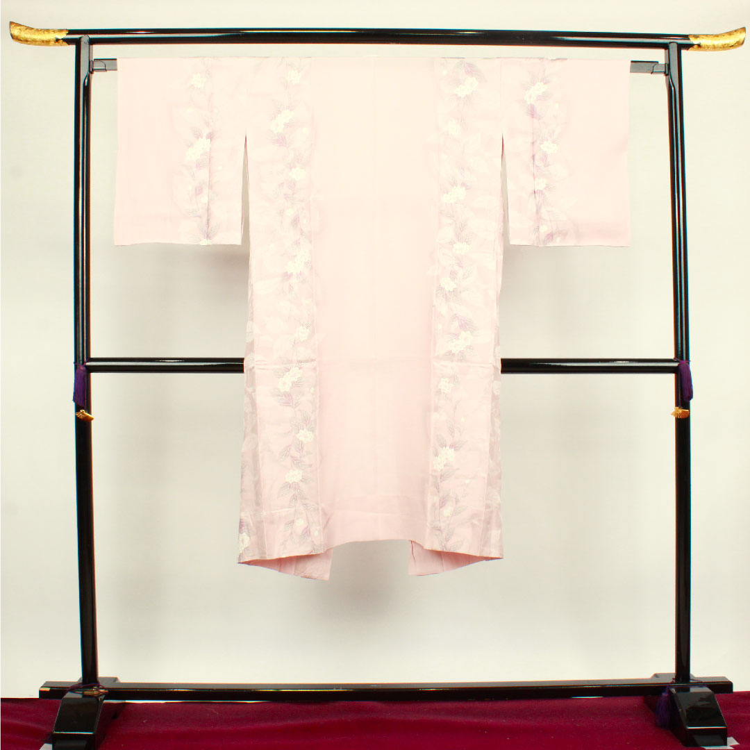 Long undergarment, pure silk, length 122cm, sleeve length 64cm, lined, floral pattern, S rank, pink, 1129000412113