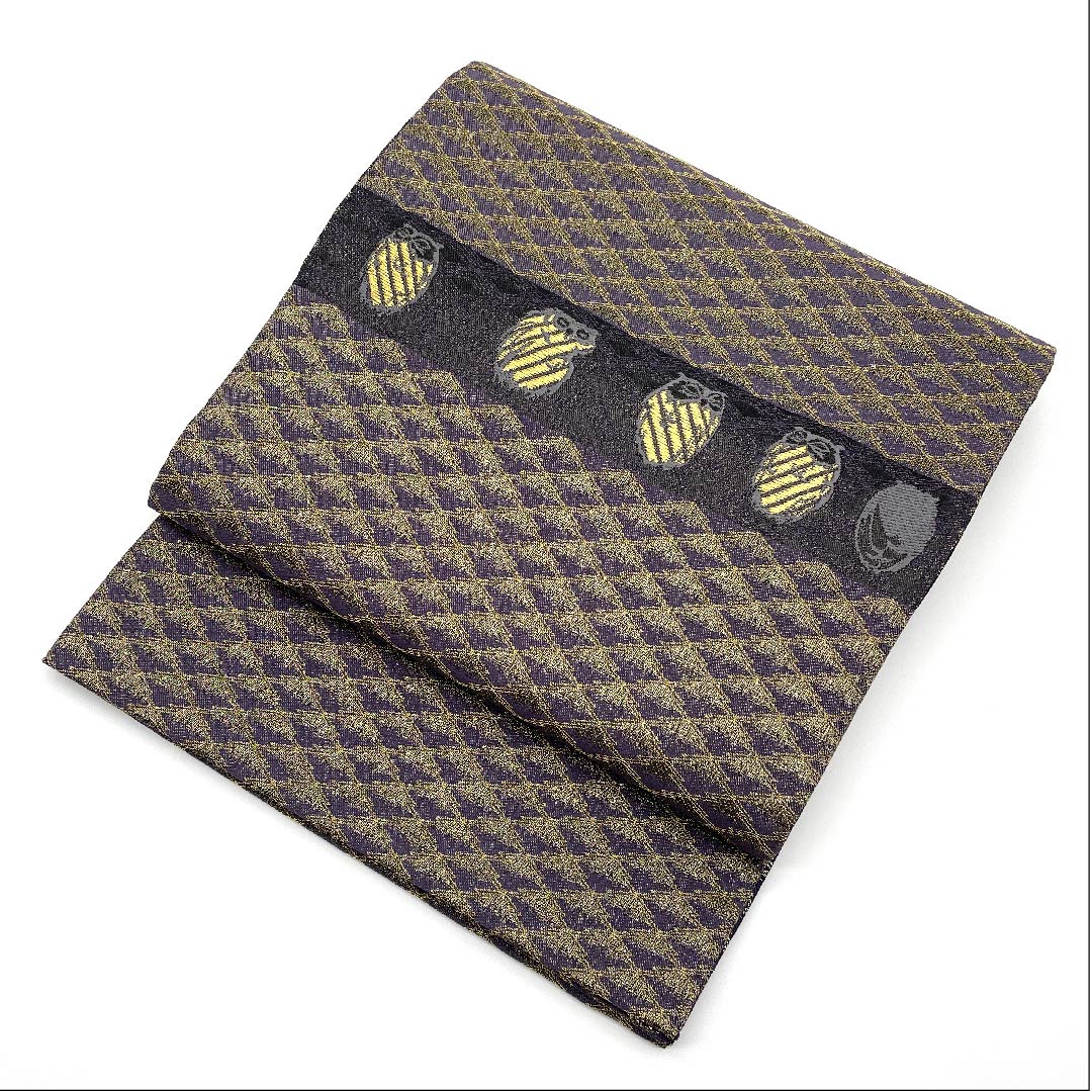 Fukuro Obi (Indigo blue pigeon feather color) Owl, Matsukawa diamond pattern, Obi length 440cm, Pure silk, S rank, Point pattern, Casual, Purple, 1123005792320
