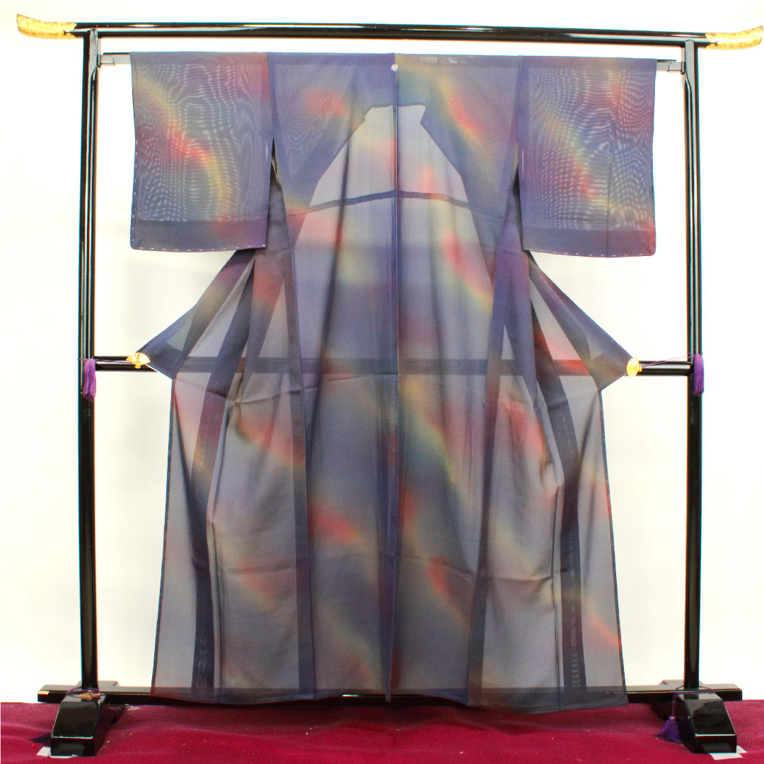 Summer item, pure silk, plain color, length 158cm, sleeve length 64.5cm, blurred pattern, basting thread included, unused item, silk gauze, S rank, gradation pattern, 1132000632399