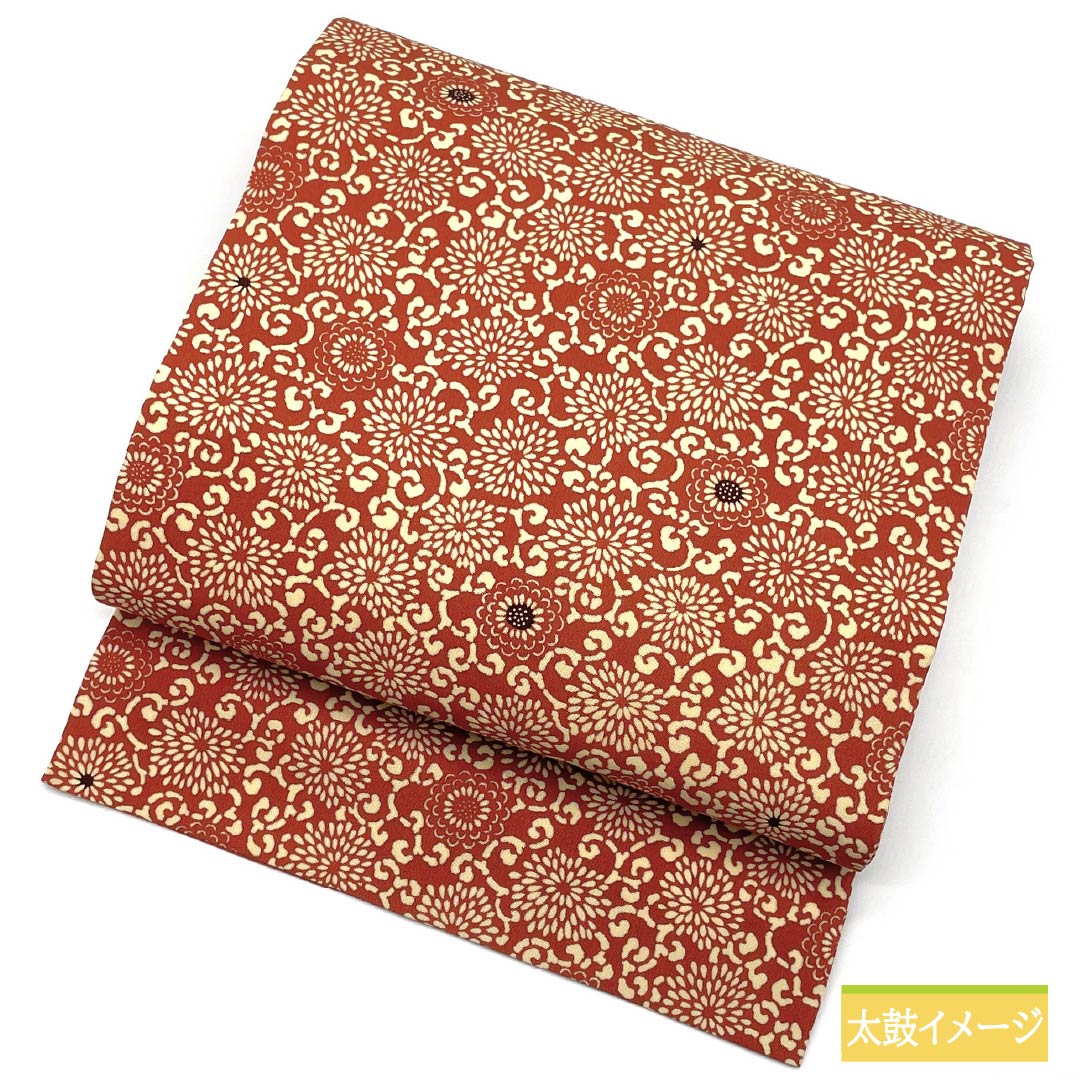 Nagoya obi, red sappan color, stencil dyeing, floral arabesque, obi length 348cm, pure silk, S rank, full length, casual, brown, 1124007742314, Nagoya style