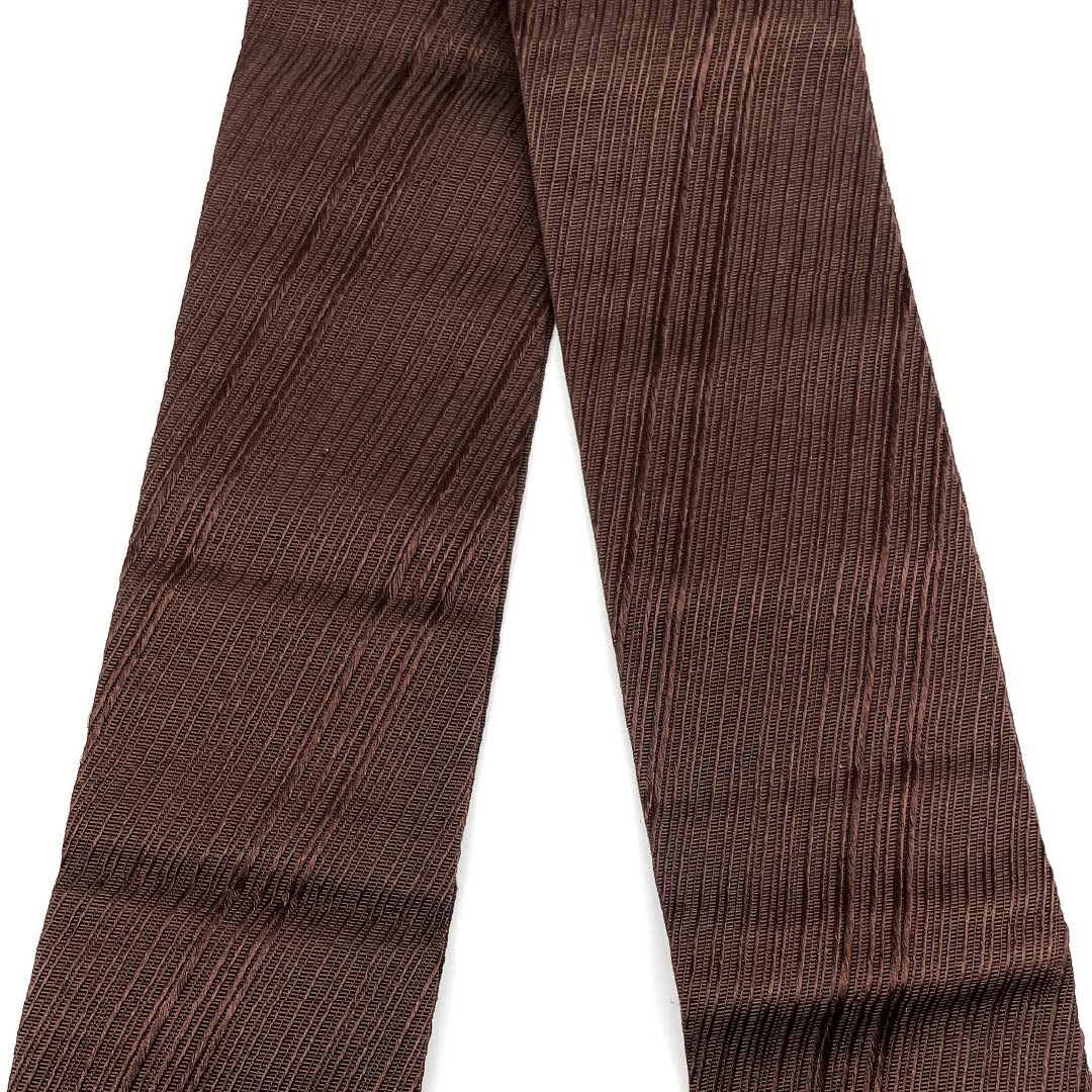 (Unmade) Kaku-obi (cotton sash) with dark brown and diagonal lines, obi length 404cm, width 10cm, S rank, brown, 1134000462914