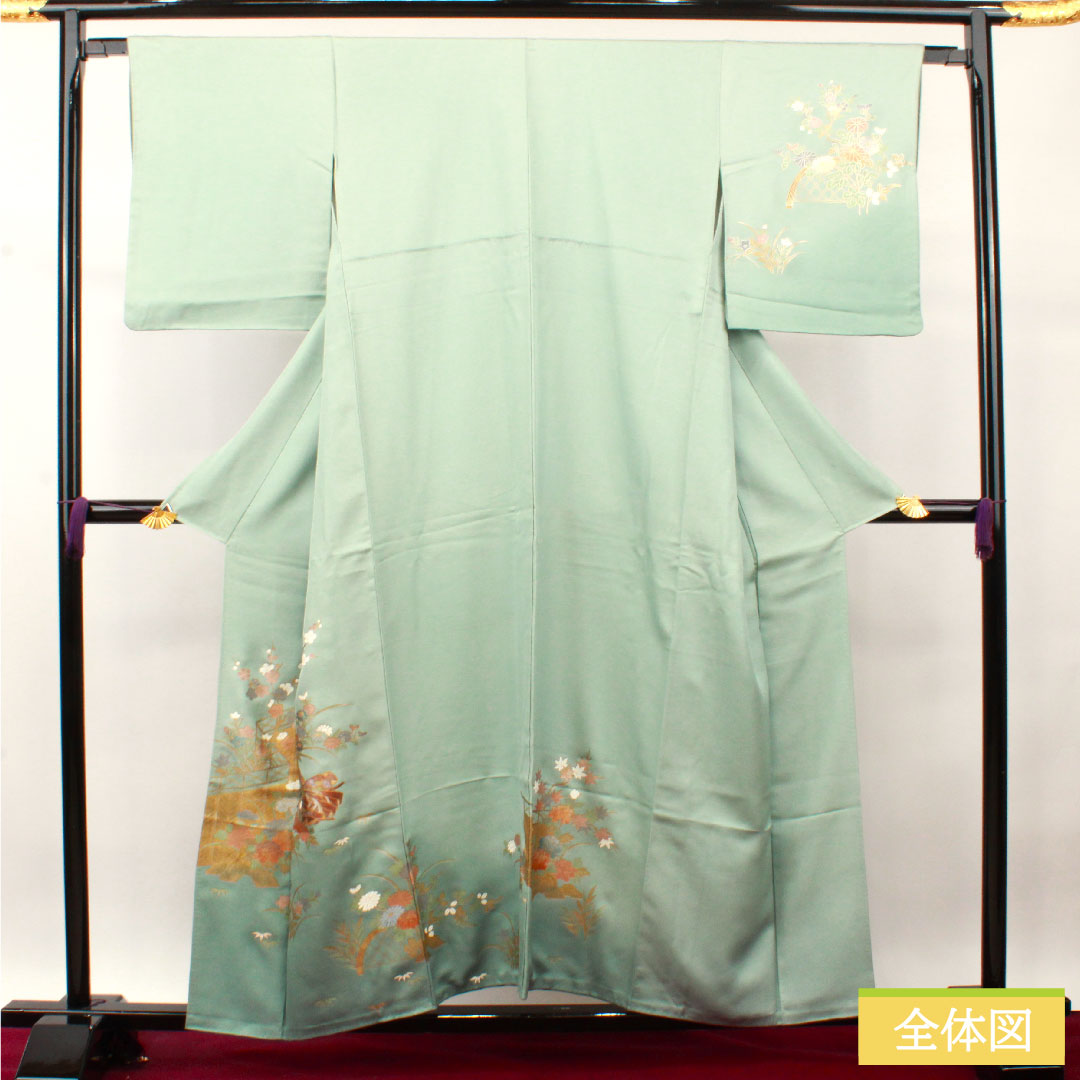 訪問着 正絹 袷 身丈156.5cm 裄丈64cm 薄水色 金彩加工 吉祥文様 Aランク 水色系 1112003523324