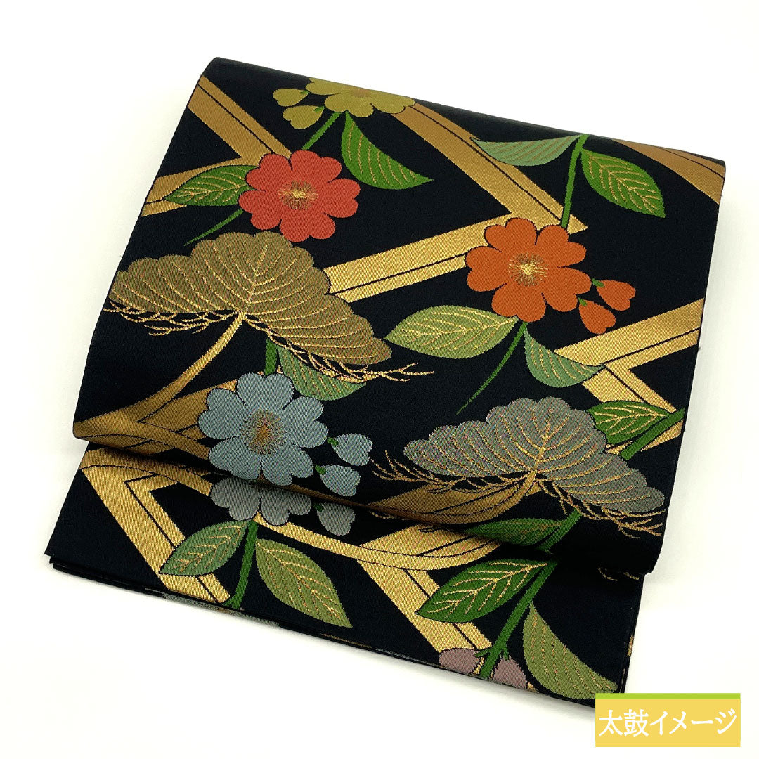 Fukuro Obi Silk S Rank Orietsu Nishijin-ori Auspicious Patterns Obi Length 436cm Zen-tsu Semi-formal Black 1123017402310