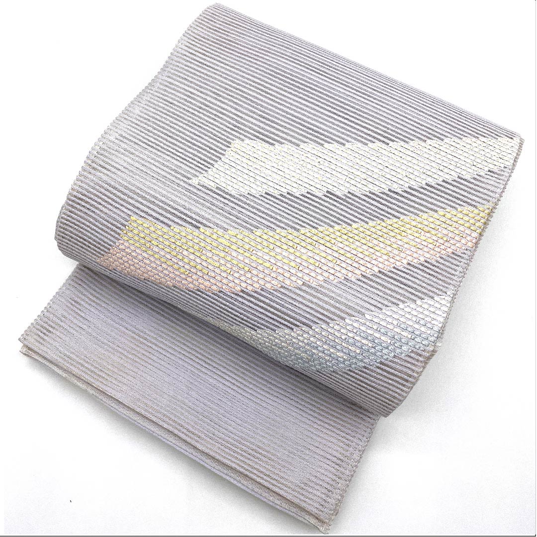 (Brand new, unused) Fukuro Obi, Summer Obi, White Copper Color, Geometric Pattern, Summer Obi Length 452cm, Pure Silk, NEW Rank, Point Pattern, Semi-Formal, Gray, 1123008491422