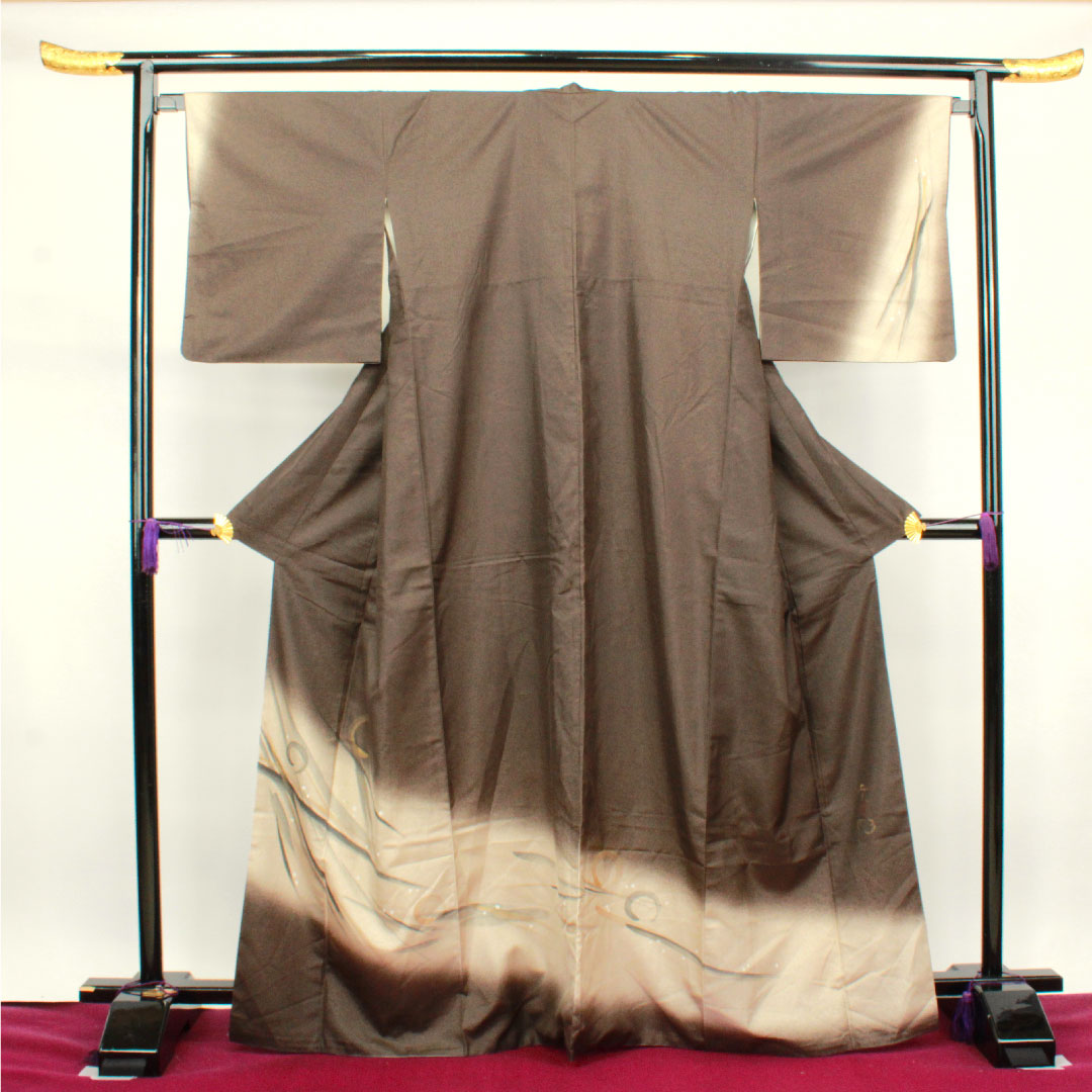 Homongi, lined, length 167cm, sleeve length 64cm, charcoal color, artist's work, Enso, pure silk, A rank, brown, 1112002473514