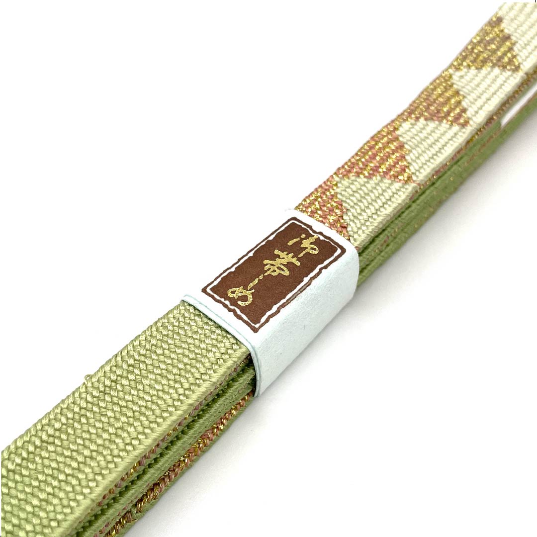 (New old stock) Obijime (belt tying) Pure silk, quarter-length string, light indigo blue, hand-woven string, scales, metal thread used, length approx. 162cm, width approx. 1.5cm, semi-formal, S rank, green, 1135002842319
