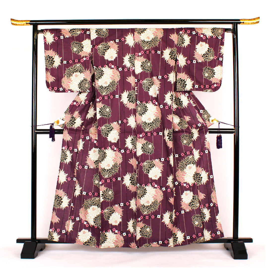 (New old stock) Yukata, Chrysanthemum, Cotton, S rank, Single layer, Length 163.5cm, Sleeve length 67cm, Purple, 1118000152420