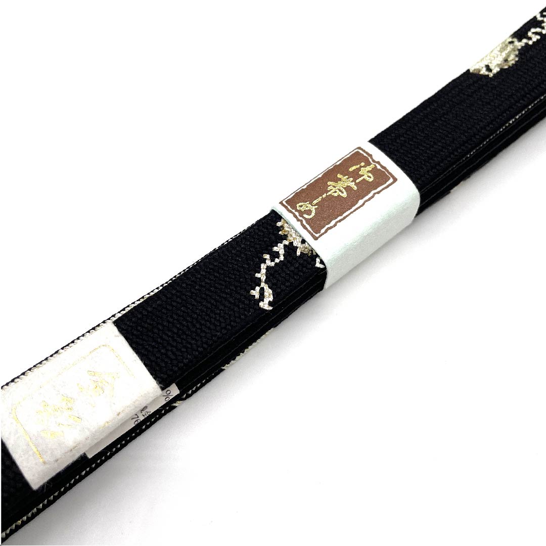 (新古品) 帯締め 正絹 四分紐 黒色 翠嵐工房 金彩 金属糸使用 長さ約159cm 幅約1.5cm セミフォーマル Sランク 黒系 1135000842910