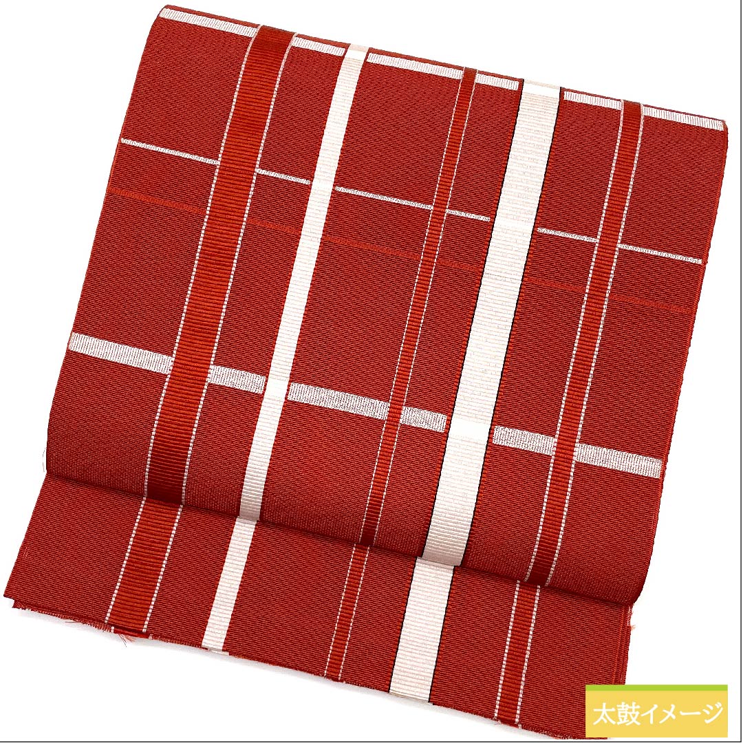 Nagoya obi, deep autumn color, summer obi, gauze, lattice, obi length 382cm, pure silk, S rank, full length, casual, red, 1124005552312, open style