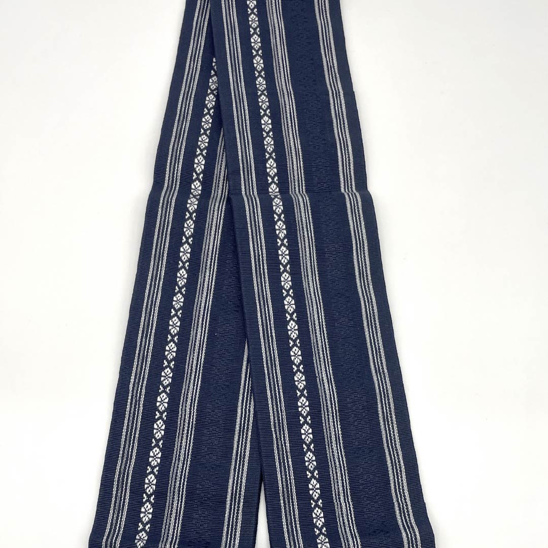 (Untailored) Cotton S-Rank Obi (Sash) with Hakata-ori (Kenjo) Pattern, Length 400cm, Width 9.5cm, Navy Blue, 1134000552918