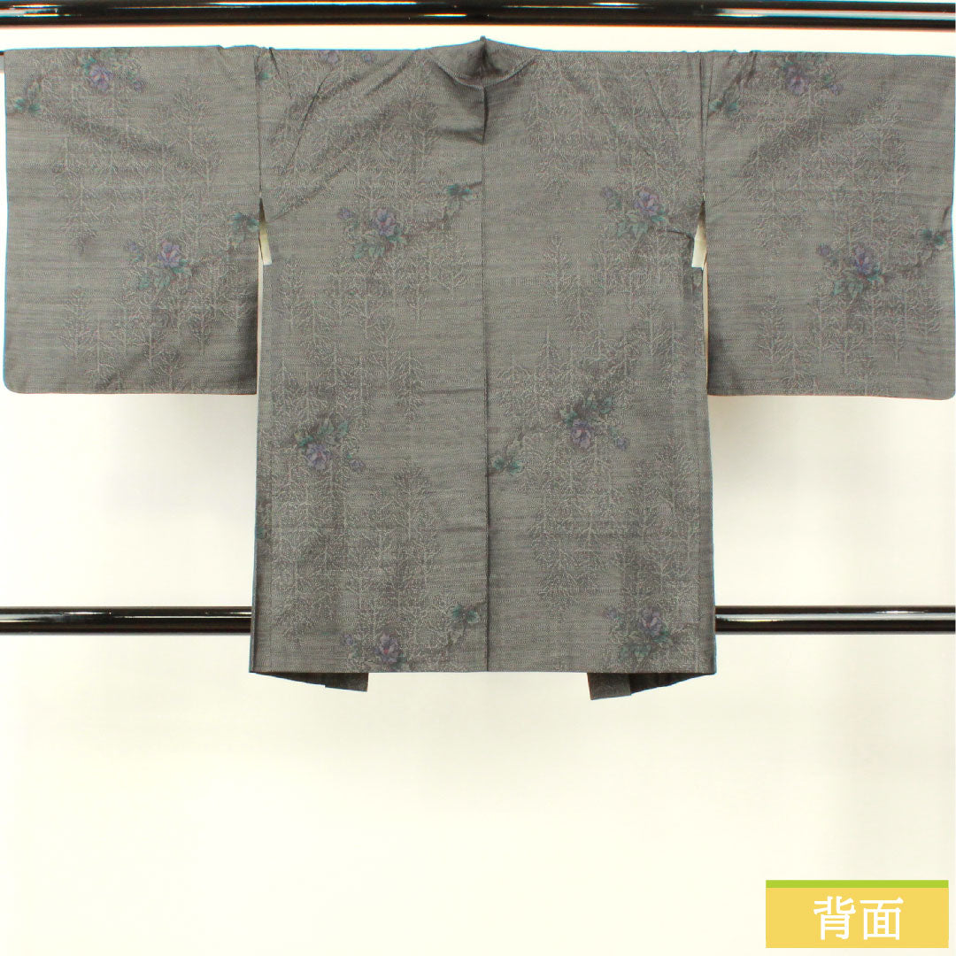 Haori, pure silk, length 84cm, sleeve length 66cm, Oshima Tsumugi, weft kasuri, floral pattern, S rank, lined, black, 1117001162910