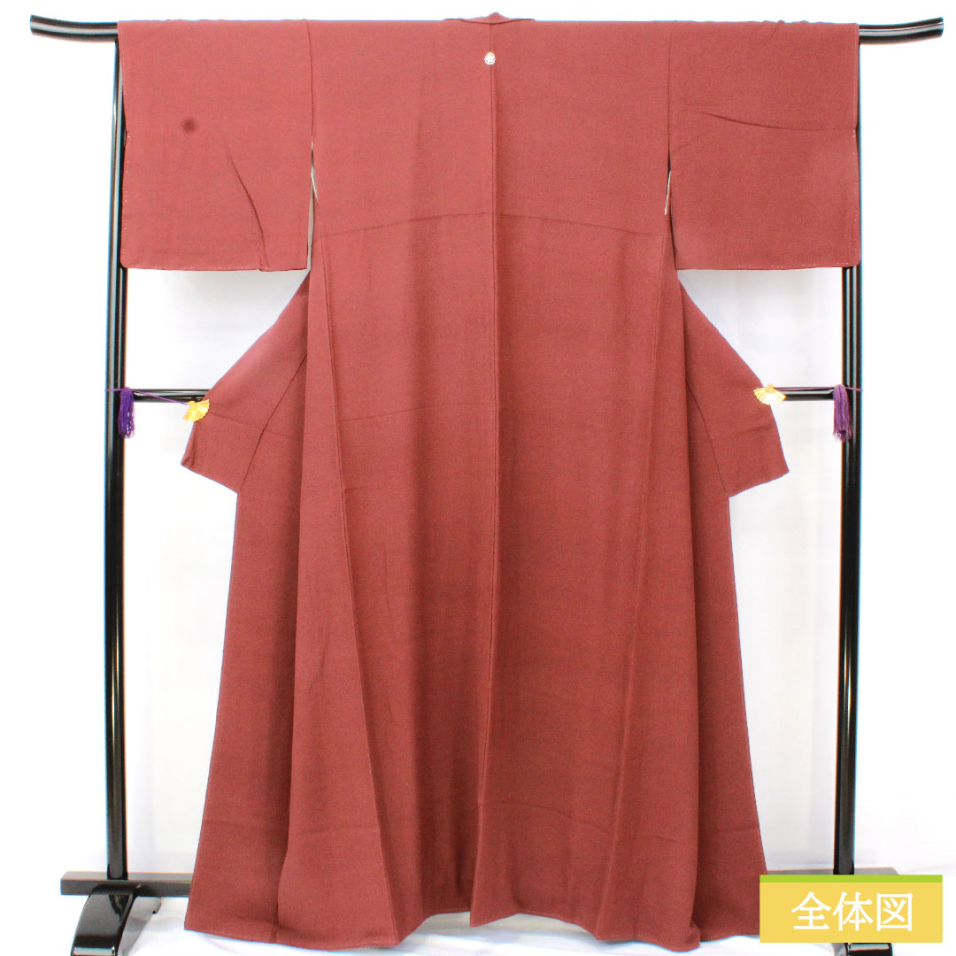 Plain color, pure silk, length 163cm, sleeve length 67.5cm, azuki brown, plain color, one crest, circle with bellflower, lined, S rank, brown, 1114001822414