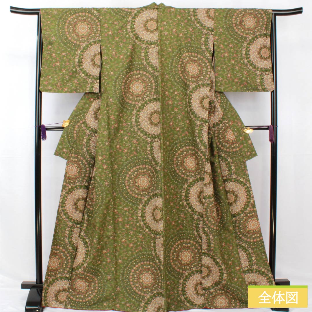 Small pattern, polyester, length 170cm, sleeve length 65cm, lined, blue and red, washable kimono, Persian pattern, open torso, with basting thread, S rank, green, 1115005252619