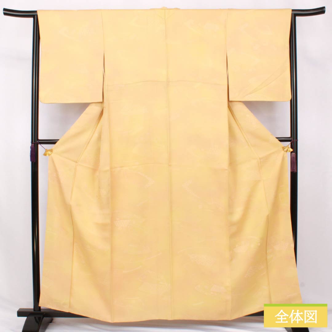 色無地 正絹 Aランク 身丈160cm 裄丈64.5cm 薄柑子色(うすこうじいろ) 密陀僧色(みつだそういろ) ぼかし染め 扇面 袷 橙系 1114002663426