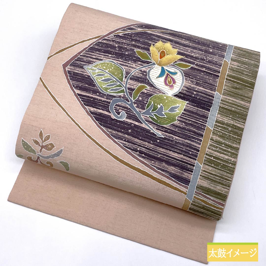 Nagoya Obi, Maiden Color (Otomeiro) Dyed Obi, Tsumugi Fabric, Abstract Flowers, Obi Length 380cm, Pure Silk, S Rank, Pointed Pattern, Casual, Pink, 1124007812413, Nagoya Style