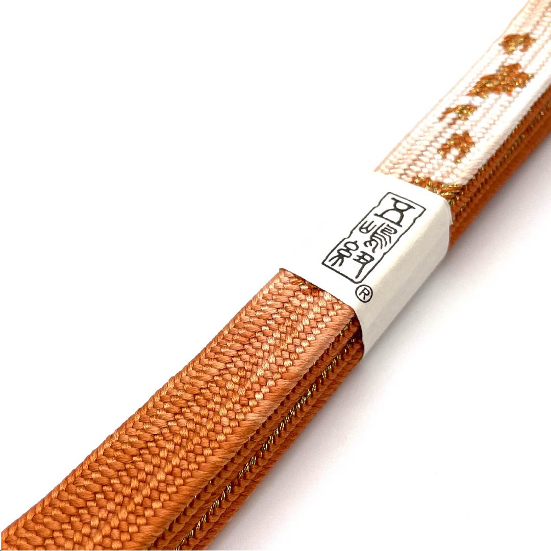 (New old stock) Obi-jime (belt fastener) made of pure silk, quarter-length cord, ochre, Goshima cord, Edo braid cord, metallic thread used, length approx. 159cm, width approx. 1.7cm, semi-formal, rank S, orange, 1135002402326