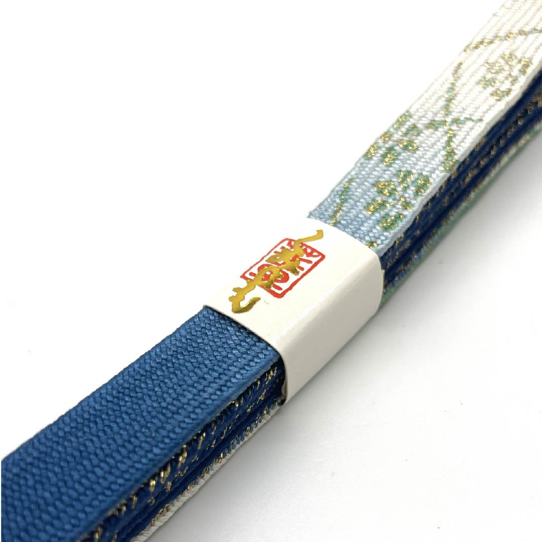 Obijime (silk obi) - quarter string, Korean indigo, gradation, floral pattern, length 163cm, width 1.5cm, semi-formal, S rank, blue, 1135003042317