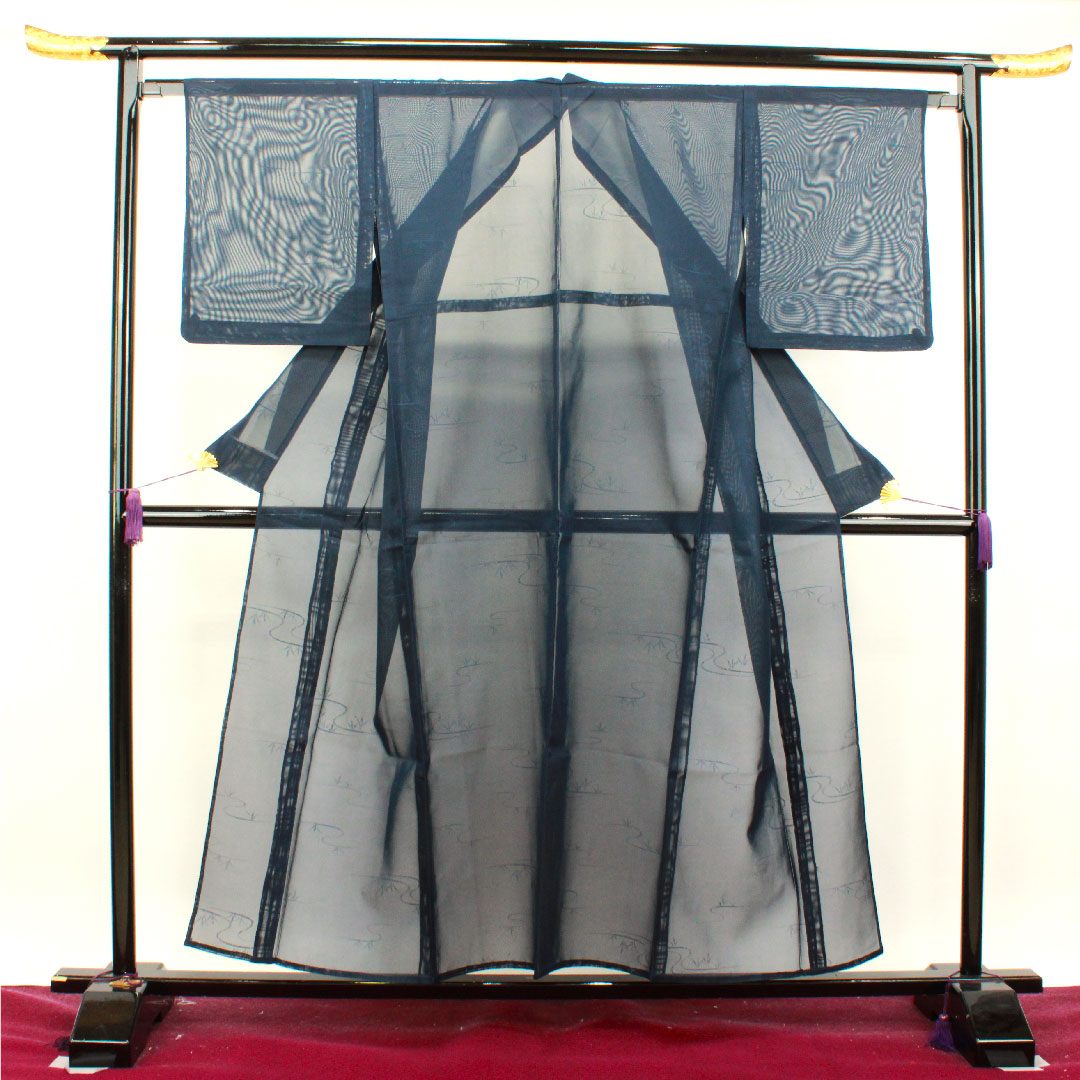 Summer item, pure silk, plain color, length 155cm, sleeve length 65.5cm, dark blue, flowing water, gauze, S rank, navy blue, 1132000992318