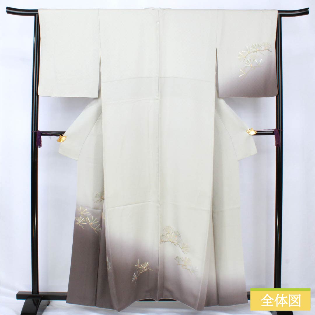 Visiting Kimono, Pure Silk, S Rank, Lined, Length 158.5cm, Sleeve Length 65cm, White Gray (Shironezui), Saga Nishiki, Decorative Nishiki, Toshio Kojima, Matsuba (Pine Needle) Design, Tsukesage, Gray, Item Number 1112006452322