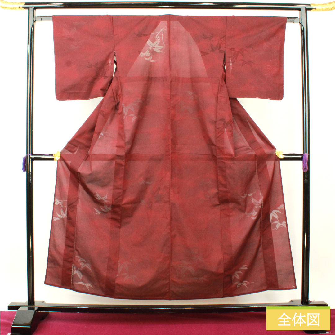 Summer pure silk komon length 156cm sleeve length 62.5cm dark red (monkfish) monsha bamboo grass gauze S rank red 1132001902312