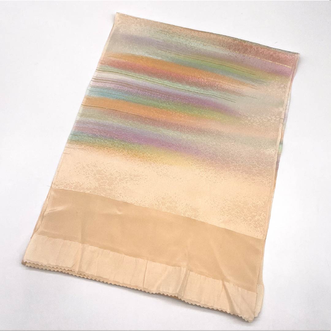 Obiage silk A rank semi-formal pale flesh color (usu-niku-iro) kasumi bokashi length approx. 174cm width approx. 29.5cm cream type 1136002383915