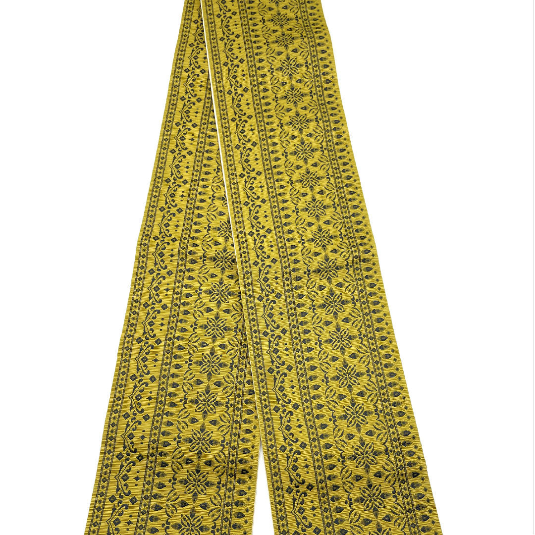 (New) Half-width obi, polyester, NEW rank, sentoku-iro (dark reddish-brown) and zoge-iro (ivory) with abstract floral and stripe patterns, reversible, obi length 400cm, green family, 1125002401419