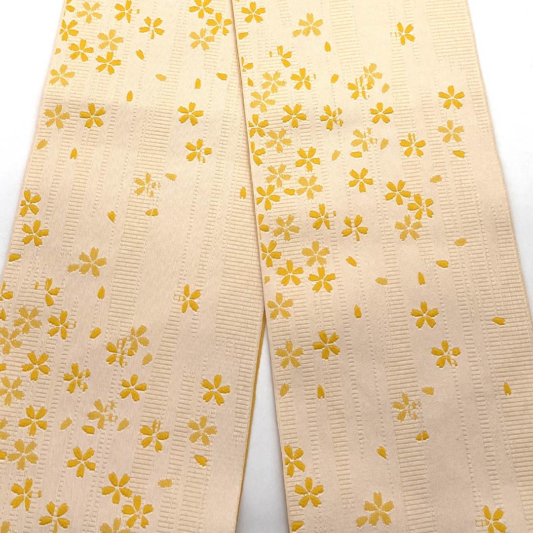 半幅帯 ポリエステル 練色(ねりいろ) 桜 浴衣用 リバーシブル 帯丈354cm クリーム系 Sランク 1125002092315