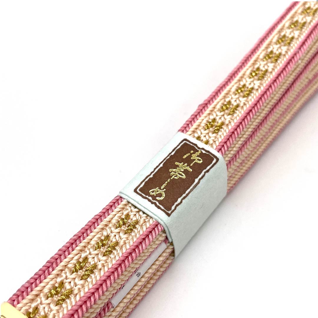 (新古品) 帯締め 正絹 四分紐 薄肉色(うすにくいろ) 極彩色三分金銀糸使用 新古品 長さ約159cm 幅約1.7cm セミフォーマル Sランク ピンク系 1135002712313