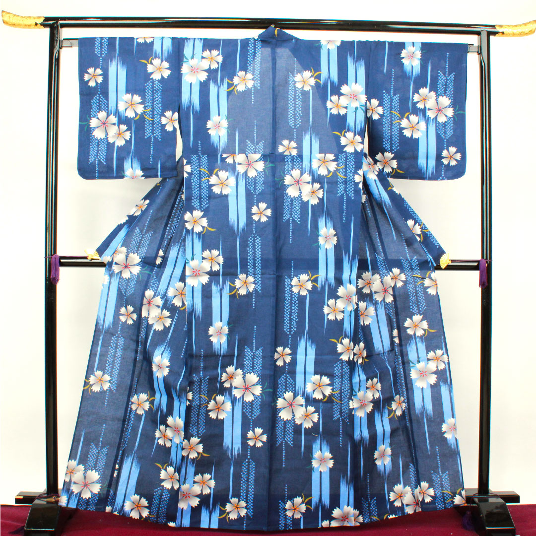 Yukata, navy blue, cherry blossom, cotton, S rank, single layer, length 165cm, sleeve length 67cm, navy blue, 1118002052518