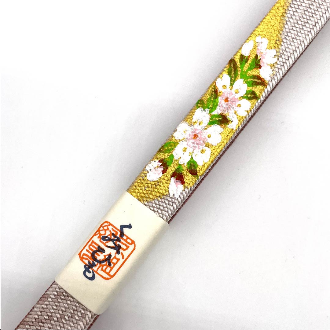 (New old stock) Silk obi-jime (sash fastener) - 4-part string - Red kite color - Cherry blossom - Nakamura Katsuun - Hand-painted - Length approx. 165cm - Width approx. 1.5cm - Semi-formal - S rank - Brown 1135000222314