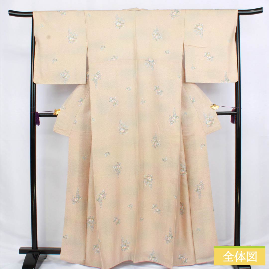 Komon (small pattern) silk, A-rank, length 163.5cm, sleeve length 65.5cm, lined, walnut-colored, Tsujigahana (flower) pattern, sewn with a beige finish, product number 1115006343425