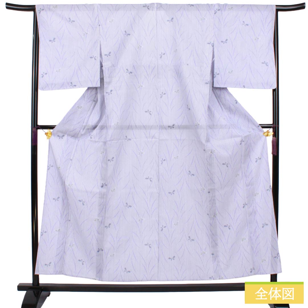 Summer Polyester Komon S-rank length 155.5cm (4ft 11in) Yuki 66cm (2ft 2in) Light Wisteria Dew Shibori Butterfly Washable Kimono Ro Purple System 1132003402320