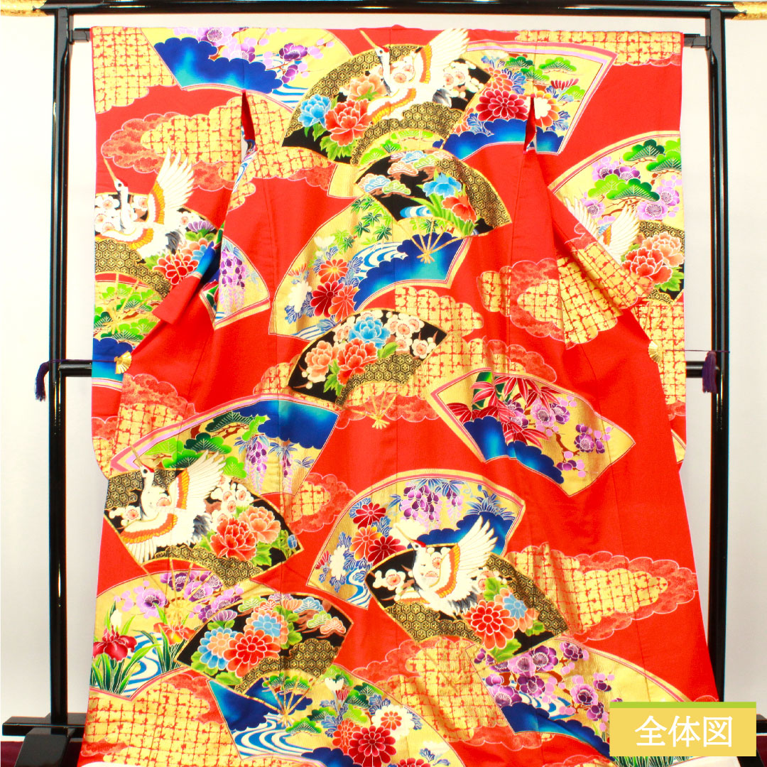 色打掛 正絹 身丈184cm 裄丈65.5cm 猩々緋色(しょうじょうひいろ) 京友禅 唐織 吉祥文様 Sランク 袷 赤系 1110000832912