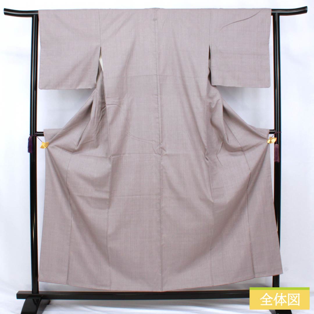 Solid color kimono, pure silk, Rank A, length 155.5cm, sleeve-to-sleeve 63cm, dull purple, one crest (ivy), true silk pongee, lined, purple tones, 1114002673320