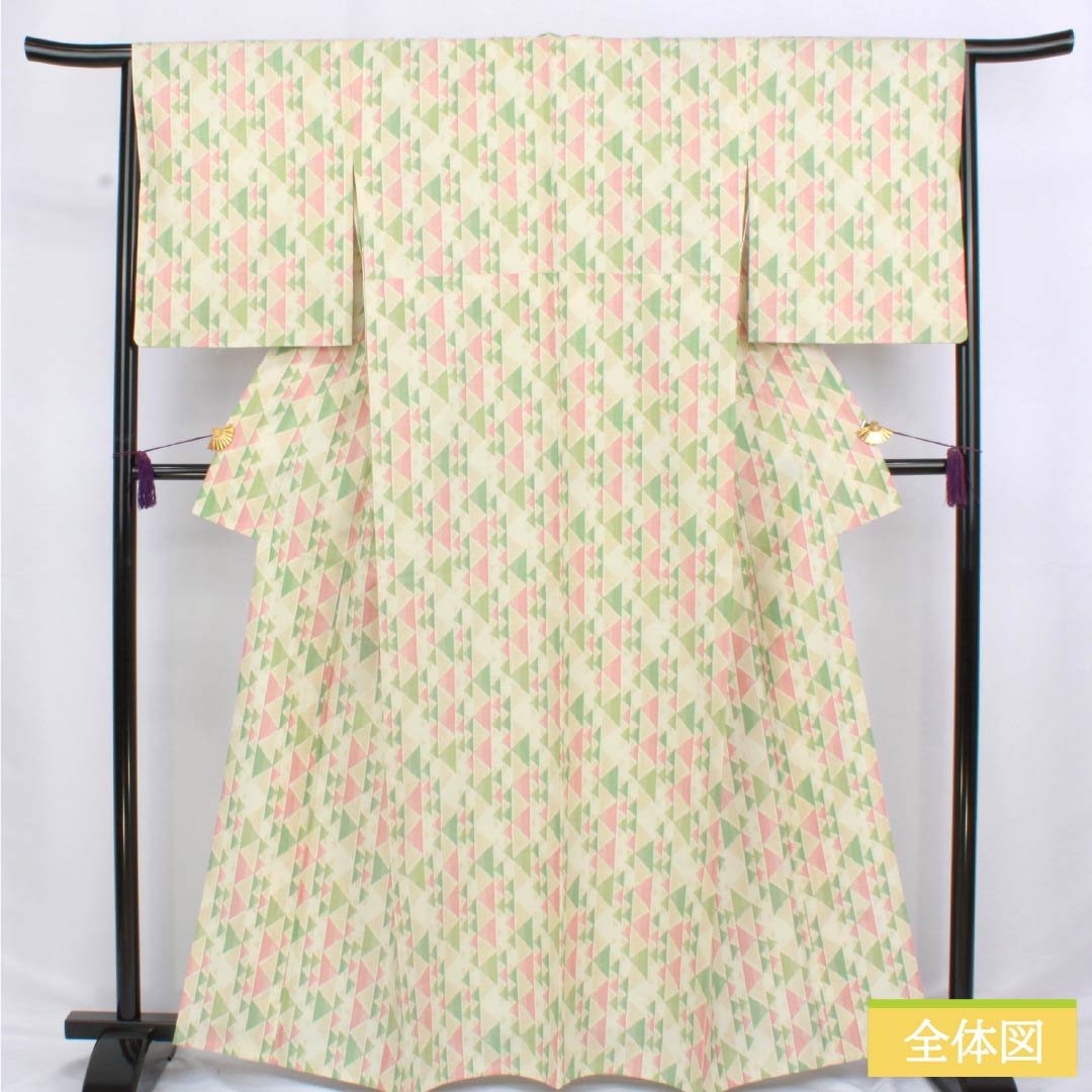 Tsumugi silk S rank, length 163.5cm, sleeve length 66cm, white lily color (shirayuriiro), scale pattern, single layer, white, 1116004252411