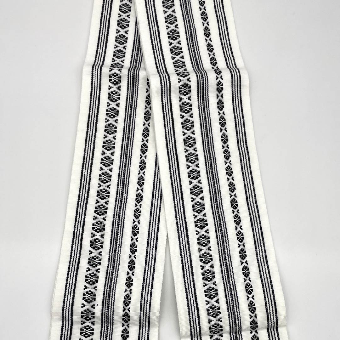 (Untailored) Cotton S-Rank Obi (Sash) with Hakata-ori (Kenjo Pattern) Length: 398cm, Width: 9.5cm, White, 1134000572911