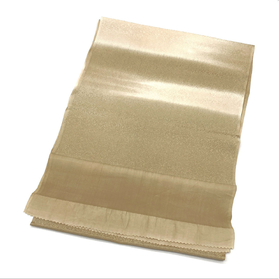 S-Rank Silk Obiage (Semi-Formal) - Flaxen and Tonokoiro (Smooth Polished) - Gradient Pattern - Classic Beige - Length: 172cm, Width: 30cm